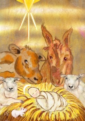 Het kindje Jezus bij de dieren 