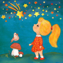 Meisje kijkt naar de sterren