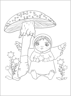 Engeltje bij een paddenstoel