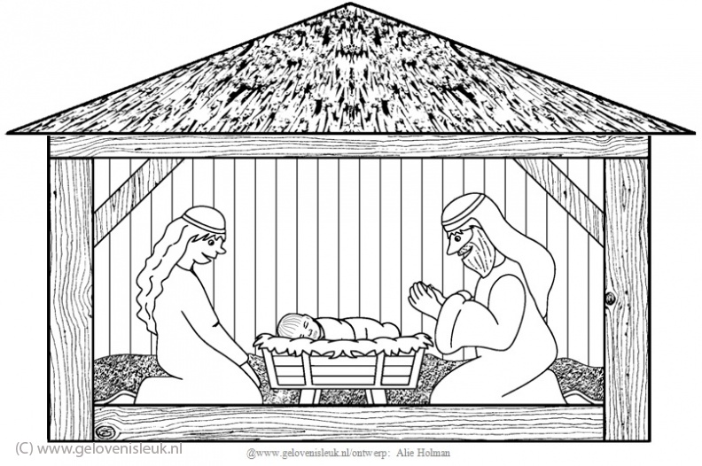 Jozef en Maria met Jezus in de stal