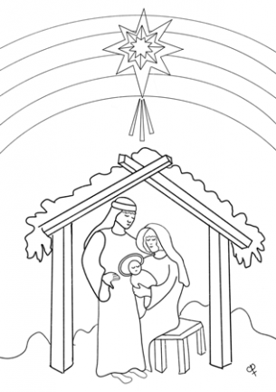 Jozef en Maria met baby in de stal