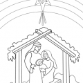 Jozef en Maria met baby in de stal