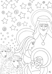Jozef en Maria met kindje Jezus en schapen