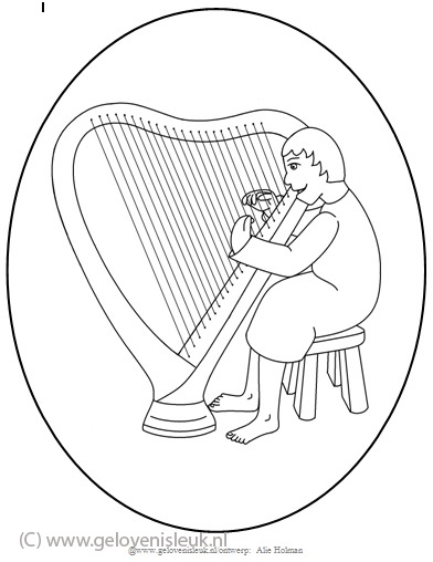 David speelt op de harp