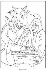 Jozef en Maria in de stal met kindje en os ezel en paard