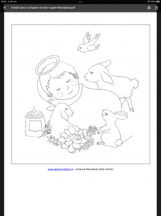 Kindje Jezus met schapen, vogel, konijn,kaars