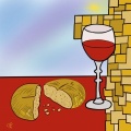 Jezus laatste avondmaal, breek het brood en drink de wijn