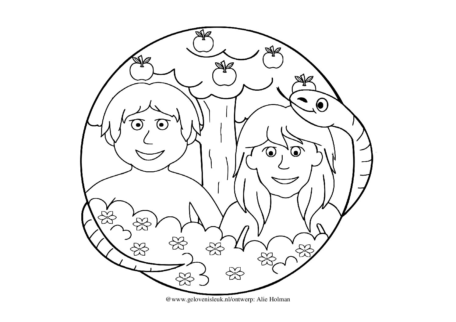 thumbnail of Adam_en_Eva_paradijs_kleurplaat