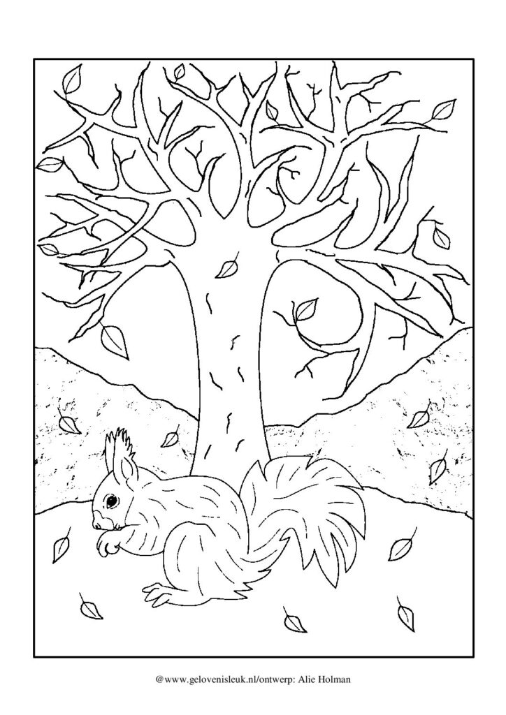 thumbnail of Eekhoorn_bij_boom_kleurplaat