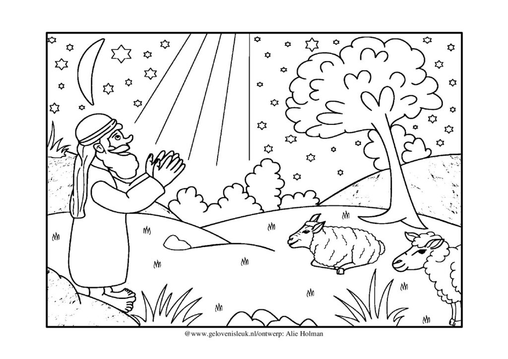 thumbnail of abraham_kijkt_naar_de_lucht_kleurplaat